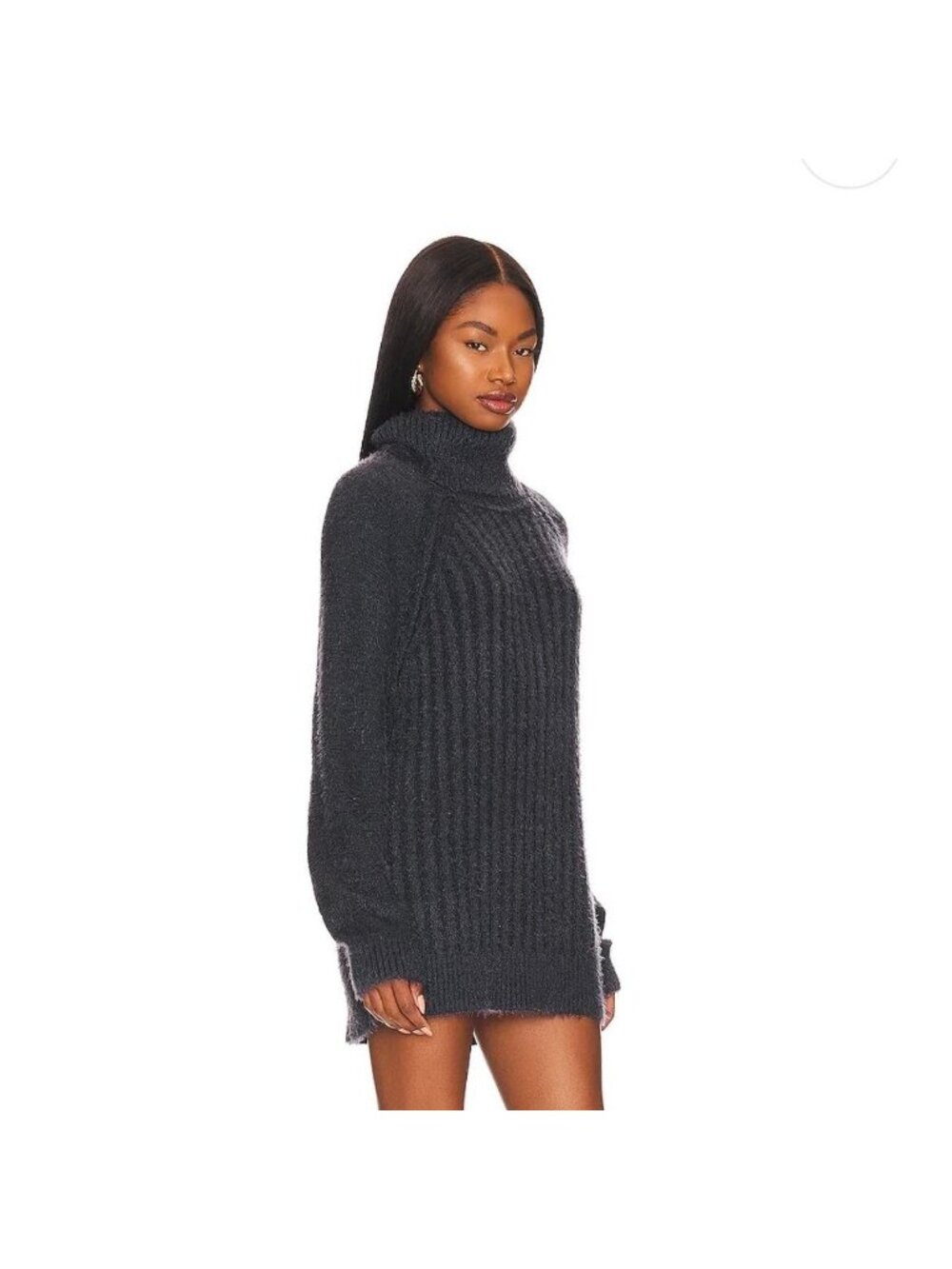 Free People Gray Cotton Rib Knit Slouchy Big City Turtleneck Sweater, Size M
